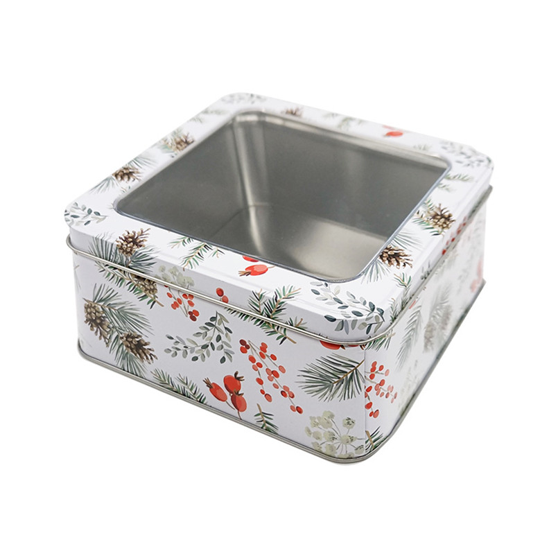 Recyclable Food Safe Tinplate Storage Big Square Cake Tin Can Packaging with Window