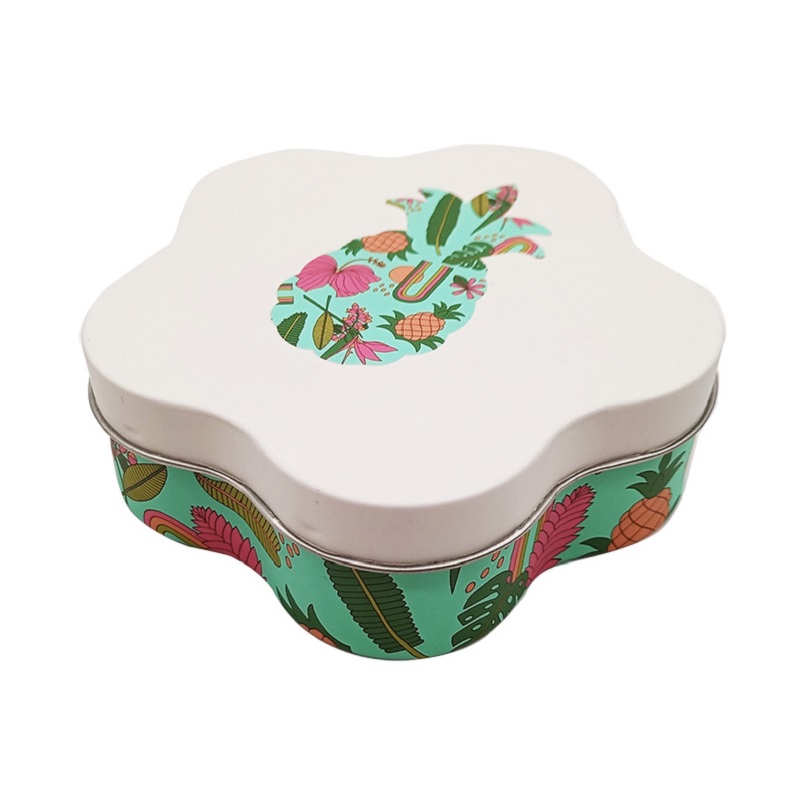 Colored Print Tinplate Innovative Flower Shape Tin Box for Fruity Candy Chocolates Gift